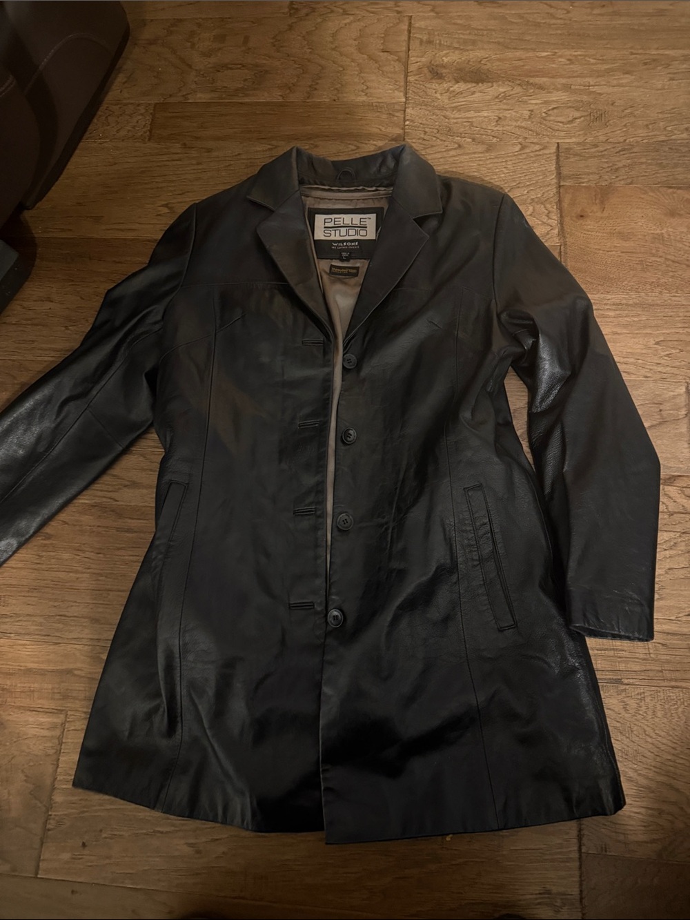 Pelle Studio Black Leather Button-Front Coat